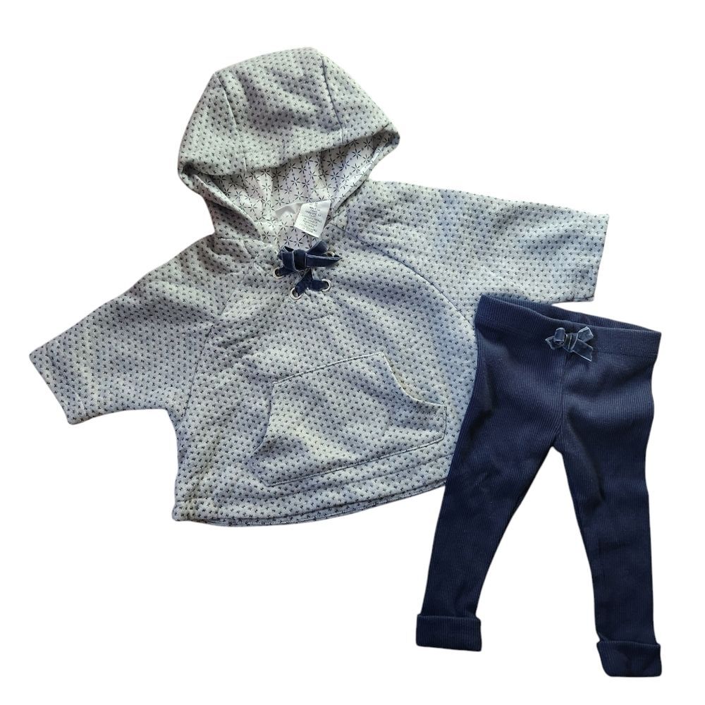 Max Studio Baby Cape Poncho & Pants 2-piece Set Size 3-6 months Navy Blue & Gray
